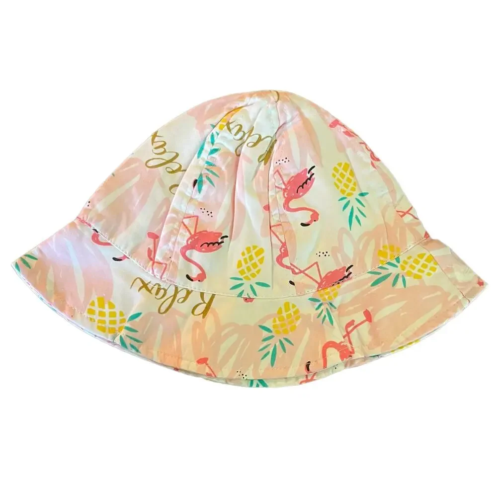 Pink Flamingo & Pineapple Girls Cotton Summer Hat Size 54CM